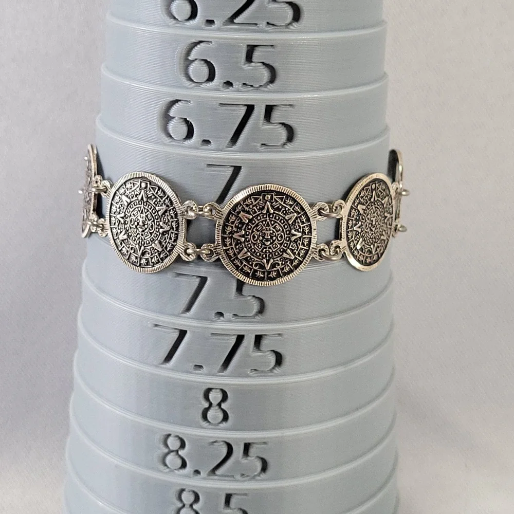 Escorcia Taxco Mexico Aztec Calendar Link Bracelet 950 Sterling SilverTR-120
